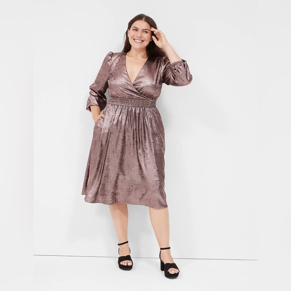 Lane Bryant Gold Long Sleeve A-Line Dress - Picture 1 of 9